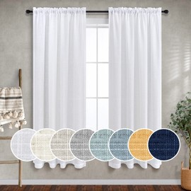 Solid White Curtains 63 Inch Length for Windows Pair Rod Pocket Soft Linen Drapery Panel Semi Sheer Neutral Cotton Canvas Look Translucent Curtain for Bedroom Dining Room Country Cottage Decor 63 Long