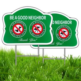 FIEXRNJ No Peeing and No Pooping Dog Sign 12"" x 9"" 2 Pack, Double Sided Keep Off The Grass Yard Signs with Metal Wire H-Stakes, Outdoor Use,Waterproof & UV Protected, Green