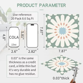 MORCART Peel and Stick Floor Tile - 20 PCS, 7.87" x 7.87" Vinyl Flooring - Waterproof Self-Adhesive Tile Sticker for Wall Backsplashes, Bathroom, Kitchen - Green and White Floral Look