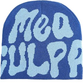 TaowaveWomen Beanie Y2k Hat,MEA Culpa Graphic Beanies Designs,Winter Hat Knit Skull Cap for Women (US, Alpha, One Size, Blue Blue)