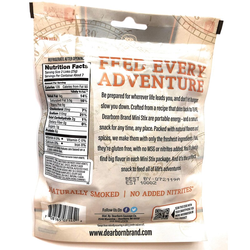 Dearborn Brand Smoked Pork Sausage Mini Stix Snack Sticks, 6