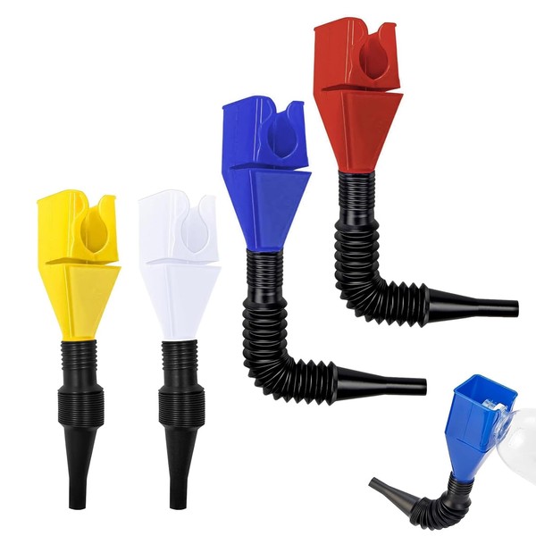 4pcs Flexible Funnel, Universal Draining Tool Oil Funnel for Car Oil Funnel with Extendable Flexible Spout for Plastic Funnel for Car Motorcycle Petrol Diesel Water Oil Funnel