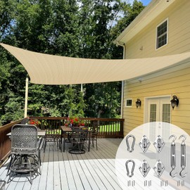 TANG Sun Shade Sail 16' x 23' Rectangle Sunshades Canopy with Hardware Kit, Square Shade Cloth UV Block Outdoor Patio Cover for Backyard Deck Garden Activities and Facility, Sand