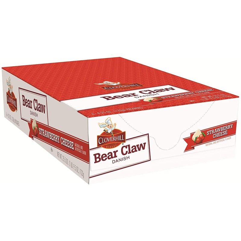 Cloverhill Bakery Bear Claw Strawberry Cheese Danish, 4.25 Ounce -