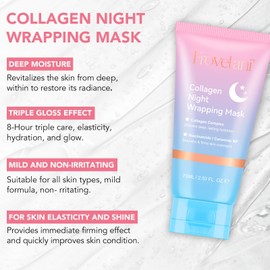 Collagen Night Wrapping Mask, Overnight Peel Off Hydrolyzed Collagen Facial Mask for Elasticity & Hydration, Reduce Sagging & Wrinkle For Glowing Skin (Brush Included) (150ml)