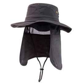 TOP-EX UPF 50 Mens Sun Hat with Neck Protection Wide Brim Summer UV Protection Hiking Safari Hat Waterproof Fishing Boonie Hats Breathable Womens Sunhat for Outdoor Walking Gardening Darkgrey M/L