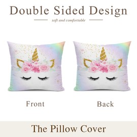 Unicorn Throw Pillows Covers for Kids Girls Cute Rainbow Glitter Galaxy Unicorn Pillow Cover Pillowcase Decorative Pillow Cushion Cases for Sofa Bed Car Couch 18"X18"