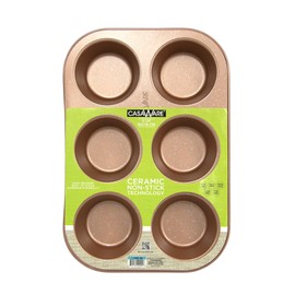 casaWare Toaster Oven 6 Cup Muffin Pan NonStick Ceramic Coated (Rose Gold Granite)