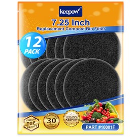 KEEPOW Compost Bin Filter, 12 Pack 7.25" Charcoal Filters for Kitchen Compost Bin Countertop, Charcoal Filters for Compost Bucket, Activated Carbon Filter for Compost Pail Counter Refill Sets (Round)