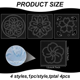 INFUNLY 4 Sets Sakura Acrylic Sashiko Stencils 4.7"×4.7" DIY Cherry Blossoms Acrylic Embroidery Template Drawing Line Sashiko Stencils Flower Sashiko Acrylic Template for Hand Quilting and Embroidery