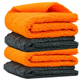 Towelogy Multipurpose Microfibre Car Cleaning Cloths Edgeless for Auto Finishing Detailing Polishing Washing and Drying 40x40cm (Orange/Grey, 4)