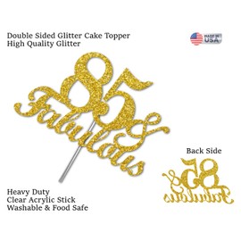 85 & Fabulous Decoración para tartas con purpurina dorada, ideas de decoración para fiestas de cumpleaños 85, calidad premium, resistente purpurina de doble cara, palo de acrílico. Fabricado en Estados Unidos (85)