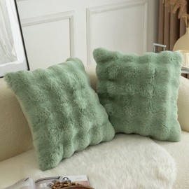 MANDIOO Pack of 2 Thick Plush Wool Decorative Throw Pillow Covers Super Soft Wave Bubble Fur Velvet Cushion Covers Pillow Shams for Couch Bed Living Room 20x20 Inch Sage Green