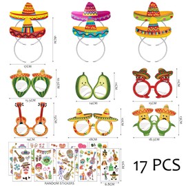 12 Pieces Mexican Props Set, 5 Stickers, Mexican Theme Party, Makeup Costume Props, Decorative Headbands for Kids, Suitable for Party Decoration, Masquerade