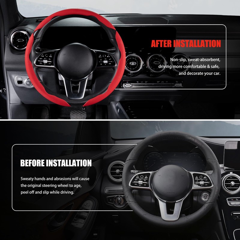 Nappa Leather Car Steering Wheel Cover for Men Women, Ultra-Thin