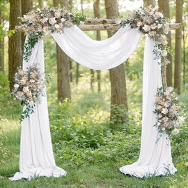 Santaben White Arch Draping Fabric Mother's Day Elegant 2 Panels Shimmery 29" × 20Ft Sheer Curtain Drapes for Spring Outdoor Wedding Ceremony Birthday Party Garden Brunch