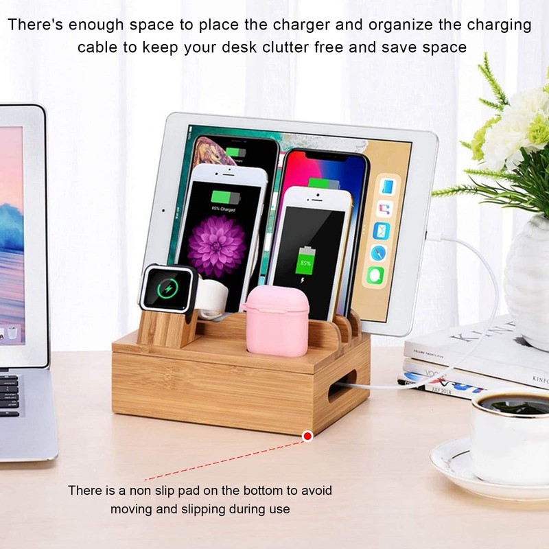 Bamboo Charging Station for Multiple Devices Charging Station Stand Rack