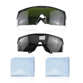 SLAXJNE Pack of 2 safety glasses, 2 pieces glasses cloth, laser glasses, anti-UV glasses, laser safety glasses, eye protection glasses, suitable for hair removal, grinding and cutting, dark green