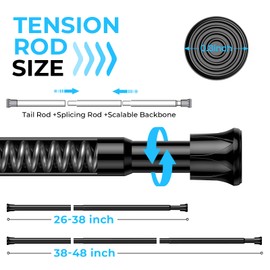 Fvonzn 4pcs Tension Curtain Rod 28 to 48 Inch, Black Tension Rod No-Slip Spring Loaded Curtain Rods Adjustable curtain tension rod Expandable Spring Tension Rods for Closet, Doorway