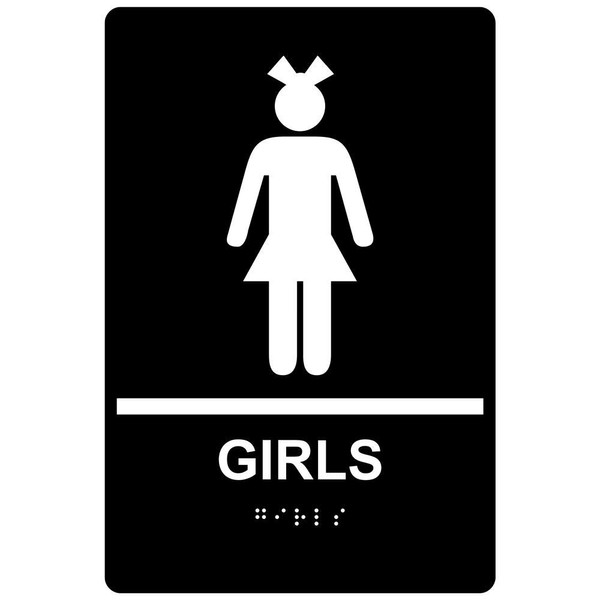 ComplianceSigns.com Girls Restroom Sign, ADA-Compliant Braille and Raised Letters, 9x6