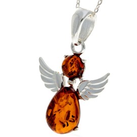 SilverAmber Jewellery UK - 925 Sterling Silver & Genuine Baltic Amber Cognac Angel Pendant without a chain - 600