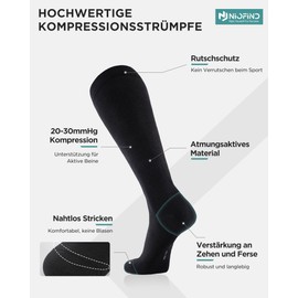 Niofind Kompressionsstrümpfe Damen & Herren – 2 Paar Kniestrümpfe & Stützstrümpfe aus 65% Baumwolle – Reisestrümpfe für Sport, Arbeit, Flüge & Schwangerschaft