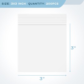 Golden State Art 3"x 3" Clear Zip Bags, 200 Pack Small Zipper Poly Bags for Snacks, Ring, Coin