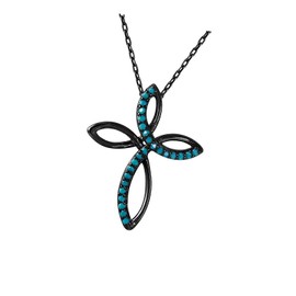 New Sterling Silver Black Rhodium Plated Turquoise Stone Cross Pendant Elegant Cute Unique Stunning Style Pretty jewerly perfect for any occasion SURR-R02793