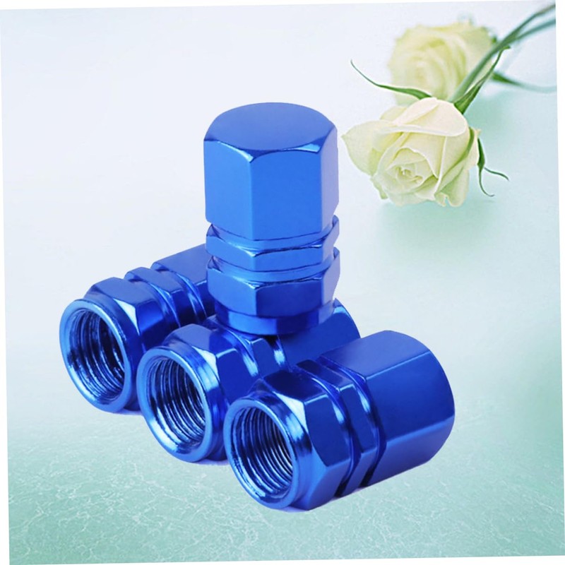 Alipis 4 Pcs Blue Aluminum Alloy Tire Valve Stem Caps