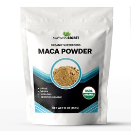 Mayan's Secret Mayan's Secret - Maca Root Powder 16oz Organic USDA Certified Parve Non-GMO Vegan Superfoods for Breakfast, Smoothies, Baking & Ice Cream