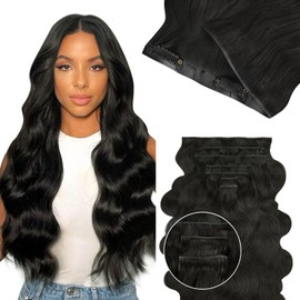 Lashey Invisi Edge Clip in Hair Extensions, 7pcs 110g 18 Inch Natural Black Seamless Clip in Hair Extensions Human Hair Body Wave Real Remy Human Hair