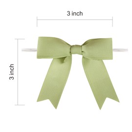 Meseey 50 Pcs 3 Inches Grosgrain Ribbon Twist Tie Bows Spring Moss Pretied Premade Craft Bows for Treat Bags Gift Wrapping Basket Wedding Baby Shower Brithday Christmas Party (Spring Moss)