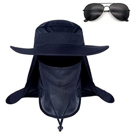 JAKLENA22 Sombrero de protección Solar Gorras de Pesca,Sombrero de Sol con Cubierta para la Cara y Solapa para el Cuello UV UPF50+,Sombrero de Pesca para Hombres y Mujeres (Nailon, Azul Marino)