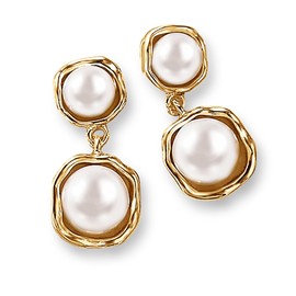 DIAMANTIO Pearl Earrings Long Tassel Gold Plated Multi-Beaded Cluster Chain Chandelier Drop Dangling Earrings Statement Jewelry for Women Bridal Prom Any occasion (Double Pearl) (Double Pearl)