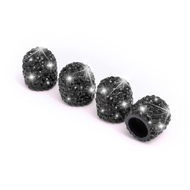 CGEAMDY 4 PCS Universal Auto Ventilkappen, Kristall Diamant Ventilkappen, Kristall Strass Autoreifen Kappen, Reifenventil Staubkappen Fahrradreifenventilkappen (Schwarz)