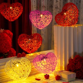 Glooglitter 5 Pack Valentine Solar Lights Outdoor 8 Inch Waterproof Heart Light Heart Rattan Balls Valentine‘s Day Decorations for Outdoor Garden Yard Valentine‘s Day Interior Decoration (Multicolor)
