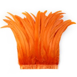 Holmgren Orange Rooster Feather Trim - 10-12inch 2 Yards Natural Rooster Tail Feathers Fringe Trim for DIY Sewing Crafts, Feather Cape Shawl, Cosplay Costumes Decoration (Orange)