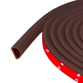 Weather Stripping Door Seal Self Adhesive Weather Strip Silicone D Shaped Door Seal Strip for Door Frame/Window Seal, 20Ft, Brown (3/8" W × 5/16" T)