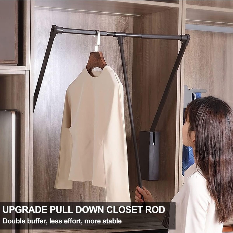 Pull Down Closet Rod for Hanging Clothes, Retractable Wardrobe Hanger