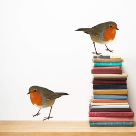 Full Colour Set of 2 Robin Wall Sticker Decals Cute Birds Home Interior Decoration Mural