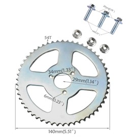 ICONSPORTSS T8F 54T 54 Tooth Rear Chain Sprocket with 3 Bolts for 47cc 49cc 2-Stroke Engine Motor Mini Moto Pocket Bike Gas Scooter ATV Quad Pit Dirt Bike Go Kart (29mm ID)