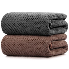 YURIRIA Toallas de Baño 2 Packs Superabsorbente Juego de Toallas Suave Toalla para Baño, Toallas de Microfibra para Cuerpo,Playa, Piscina, Gimnasio, SPA(Marrón+Gris)