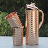 Pure Copper Hammered Jug 1 Litre Capacity with 2 Cups