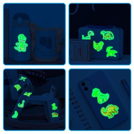 51 Pcs Cute Dinosaur Stickers Glow in The Dark, Vinyl Dino Water Bottle Sticker Pack for Teens, Waterproof Skateboard Laptop Decals for Adults Students Kids Girls Boys