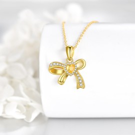 AXELUNA 18K Gold-Plated Ribbon Women's Necklace S925 Sterling Silver Citrine Ribbon Pendant Necklace Jewellery Gifts for Loved Ones, Sterling Silver, No Gemstone