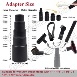 10 Pcs Universal Vacuum Attachments for Shop Vac Accessories - 2 1/2" to 1 1/4" and 1 7/8" to 1" Vacuum Hose Adapter Kit, Vacuum Brush Attachment Flexible Crevice Tool, Vacuum Extension Wand