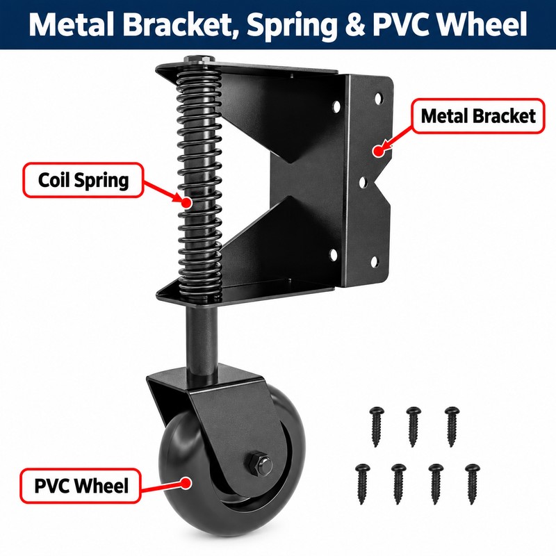 4-Inch Spring-Loaded Gate Wheel – Shock-Absorbing Metal Bracket for Swing
