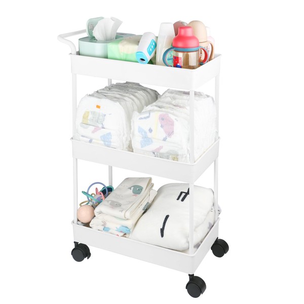 Volnamal Baby Diaper Caddy, Plastic Movable Cart for Newborn Nursery