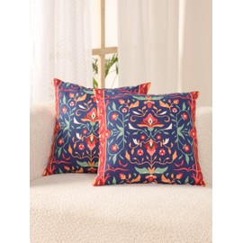 Glamm Texa Home Decor Cushion Covers 45 x 45 Set of 2 Red And Blue Square Throw Pillow Case Decarative Cotton Cushion Covers