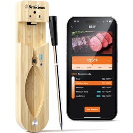 Beelicious Pro Wireless Meat Thermometer Bluetooth Meat Thermometer Digital IP67 Waterproof Smart Meat Probe with iOS & Android for Grill, BBQ, Oven, Smoker, Kitchen, Air Fryer, Rotisserie, Wood